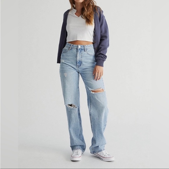 PacSun Denim - PacSun Light Blue High-Rise Distressed Straight Jeans